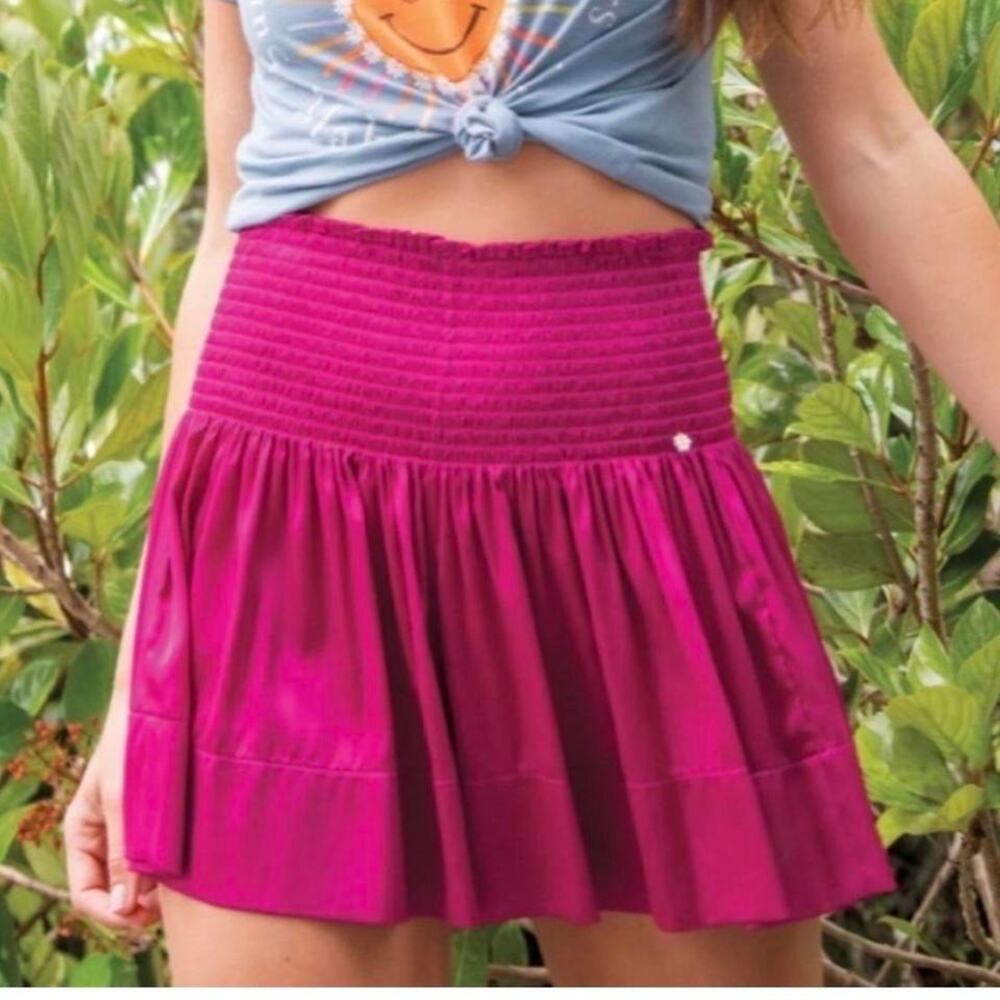 Natural Life Pink Satin Shorts Smocked Elastic Waist Flowy Boho Magenta Skort